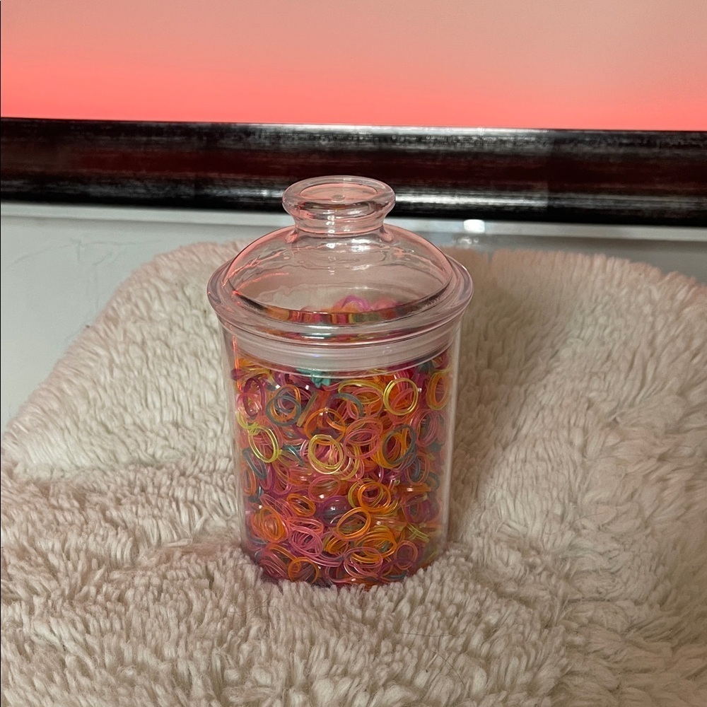 Colorful Elastic Hair Bands and hair clips in Clear Jar